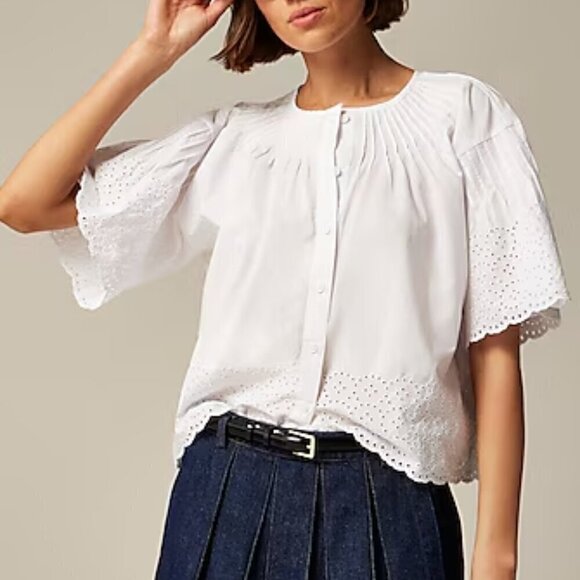 J. Crew Tops - J. Crew Jolie Top Lightweight Eyelet Cotton Poplin White Size L NWT